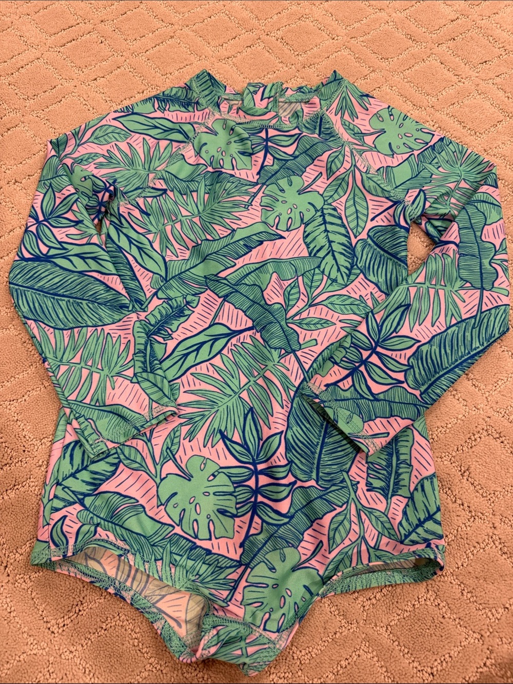 Long-Sleeve Purple and Green Tropical swimsuit